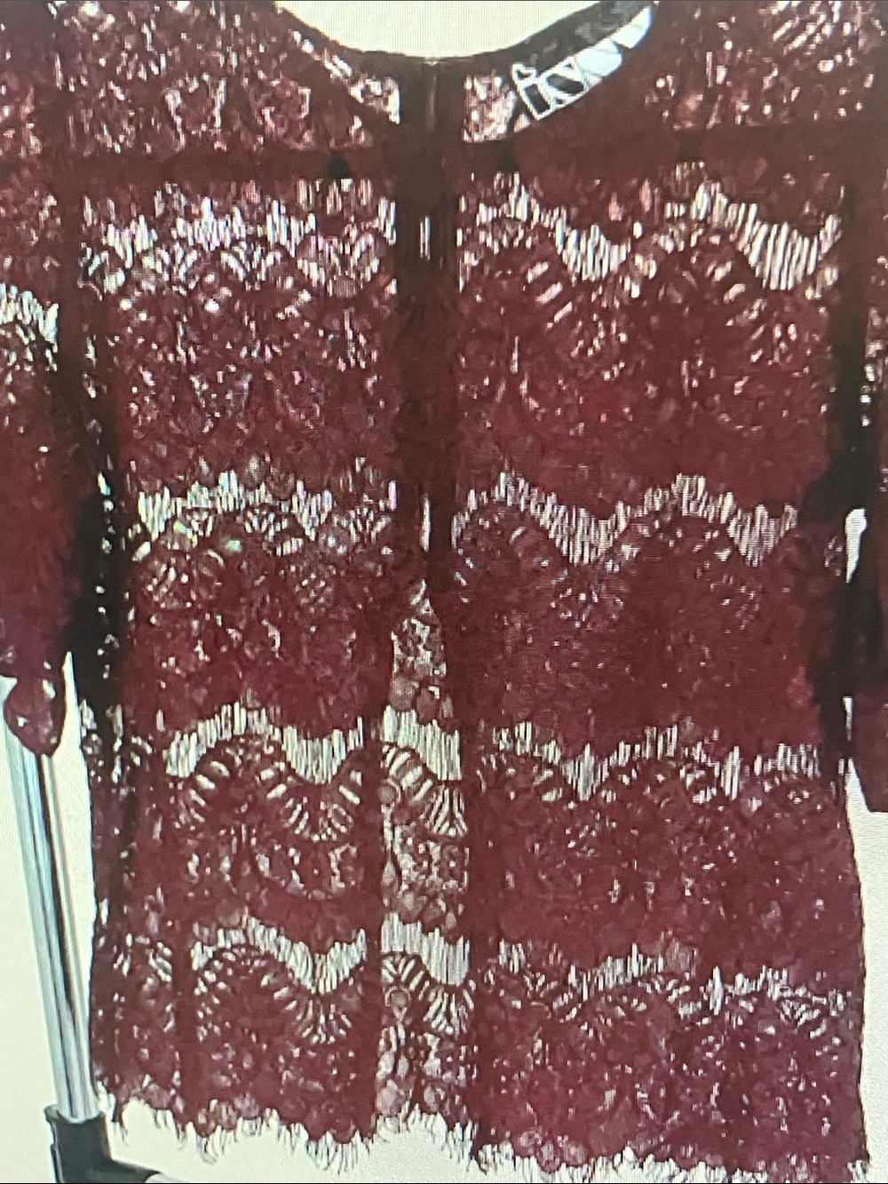 Women's Burgundy Lace Short Sleeve Blouse